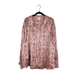 Madison Max Pink Silk Abstract Stripe Button Down Blouse 22W NWT Career Office
